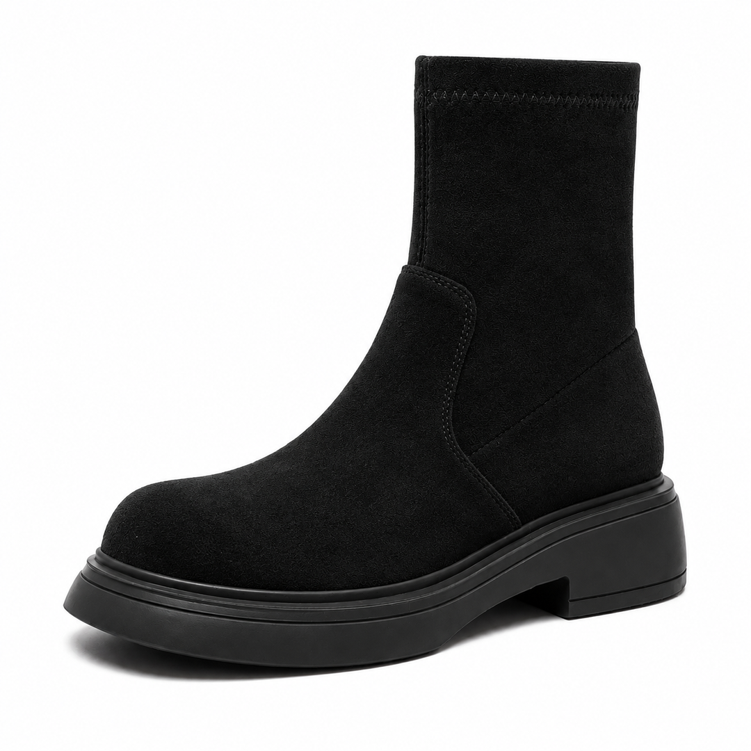 Women's panelled ankle boots with round toe and low heel