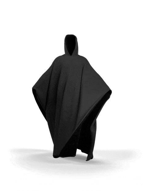 Hooded fleece poncho with oversized cut and plush-looking lining