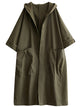 Women's long hooded trench coat with rolled sleeves and large front pockets