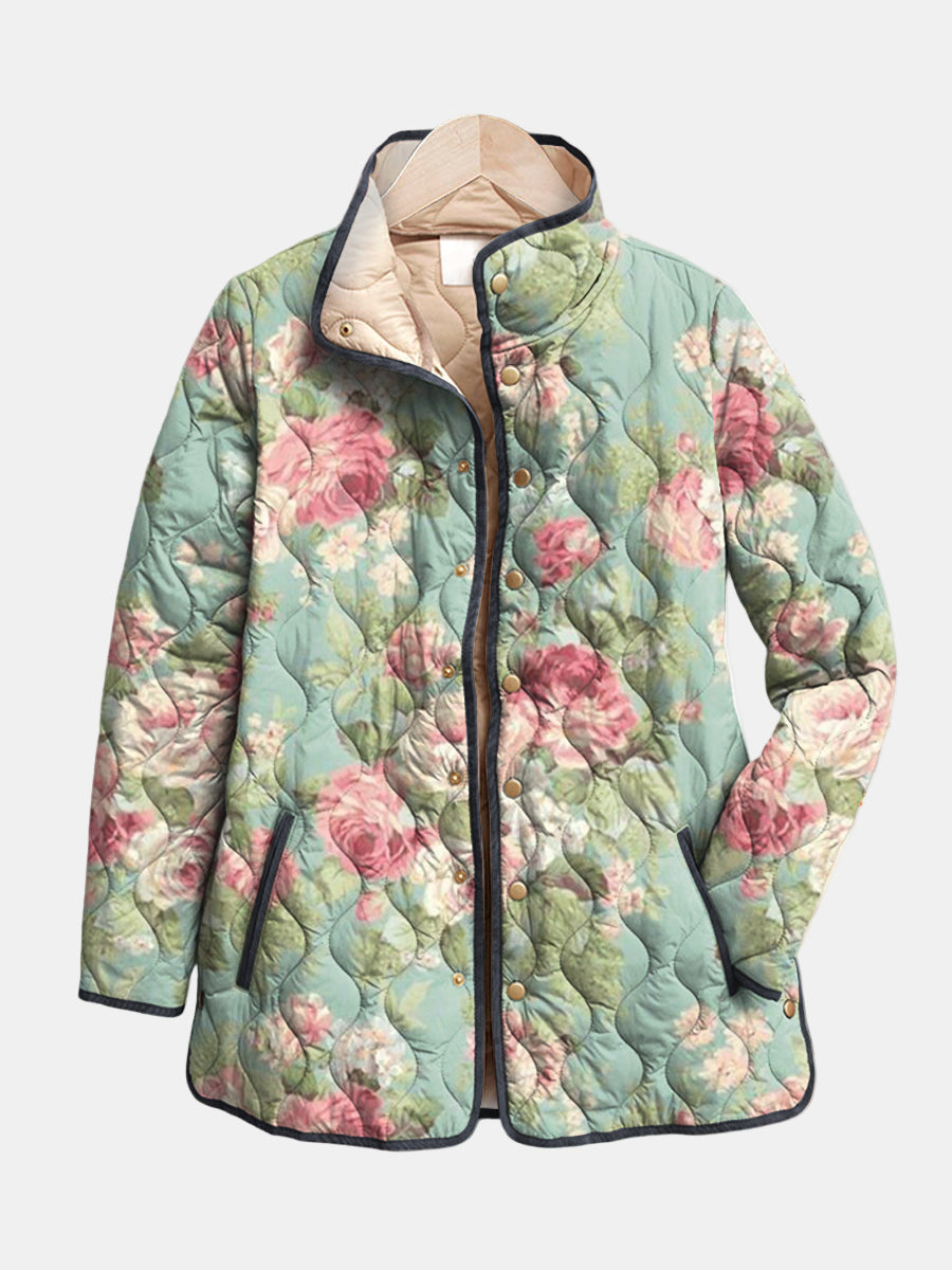 Women's quilted padded jacket with high collar and long sleeves