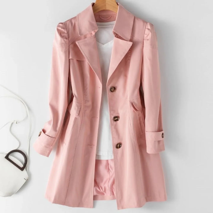 Women's belted two-tone trench coat with high neck