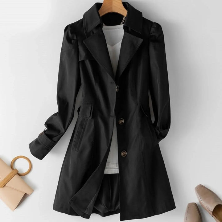 Women's belted two-tone trench coat with high neck