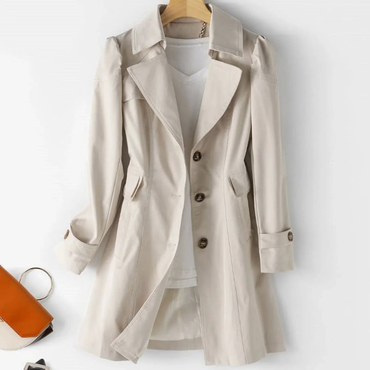 Women's belted two-tone trench coat with high neck