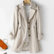 Women's belted two-tone trench coat with high neck