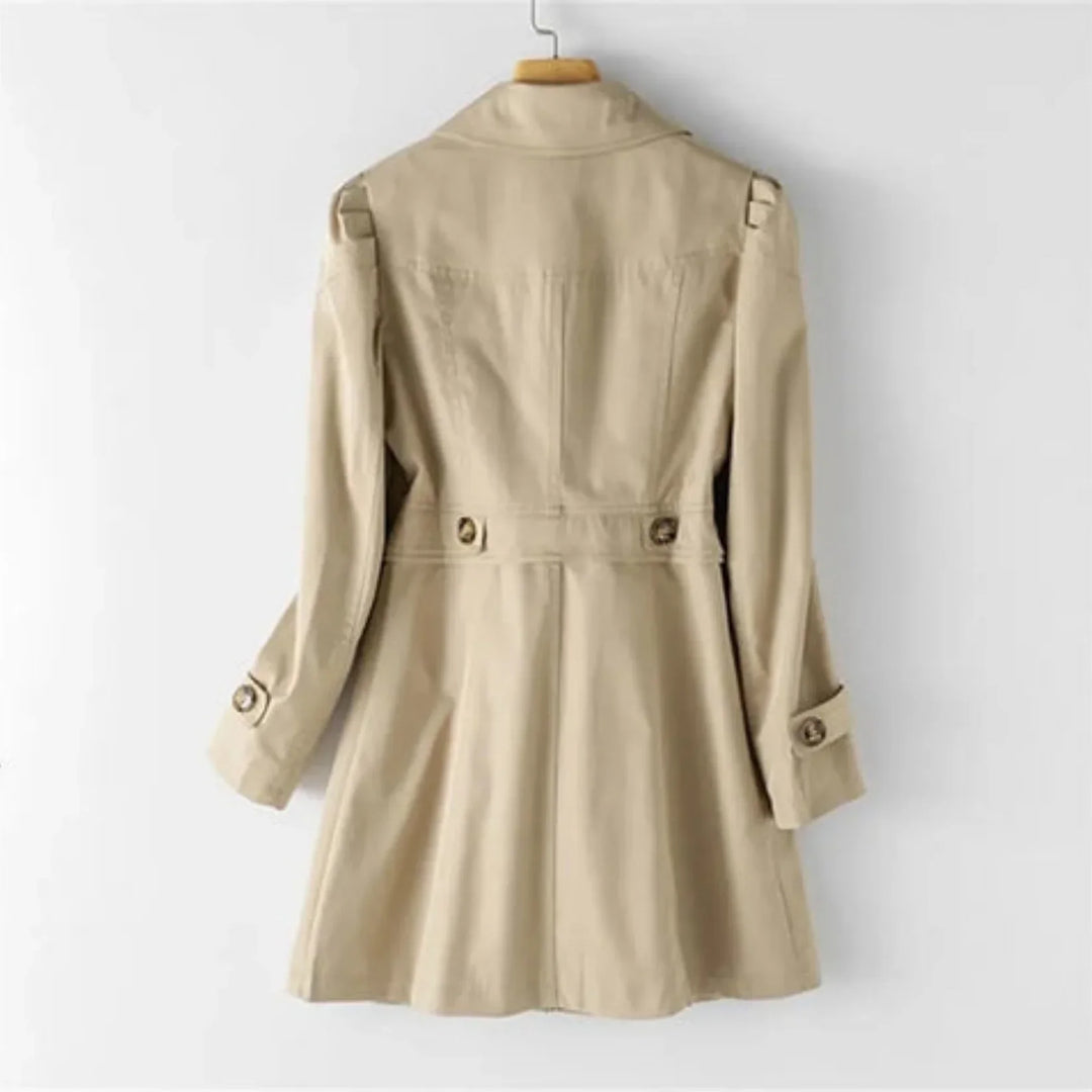 Women's belted two-tone trench coat with high neck