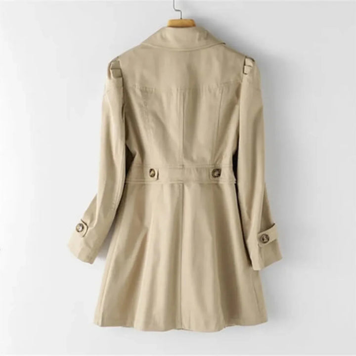Women's belted two-tone trench coat with high neck