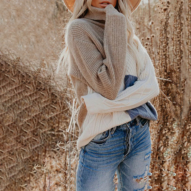 Multicolor contrast detail sweater