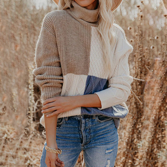 Multicolor contrast detail sweater