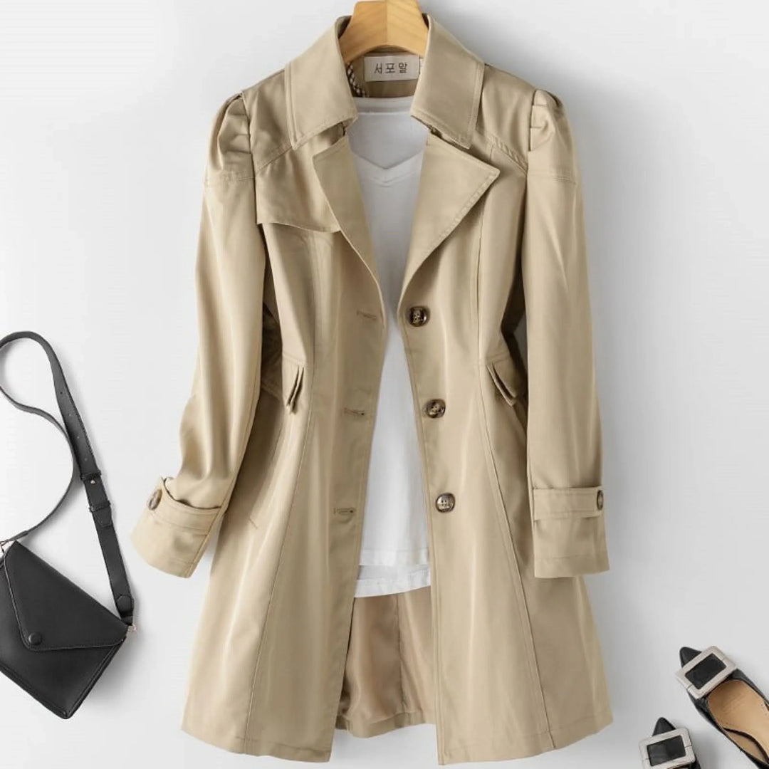 Women's belted two-tone trench coat with high neck