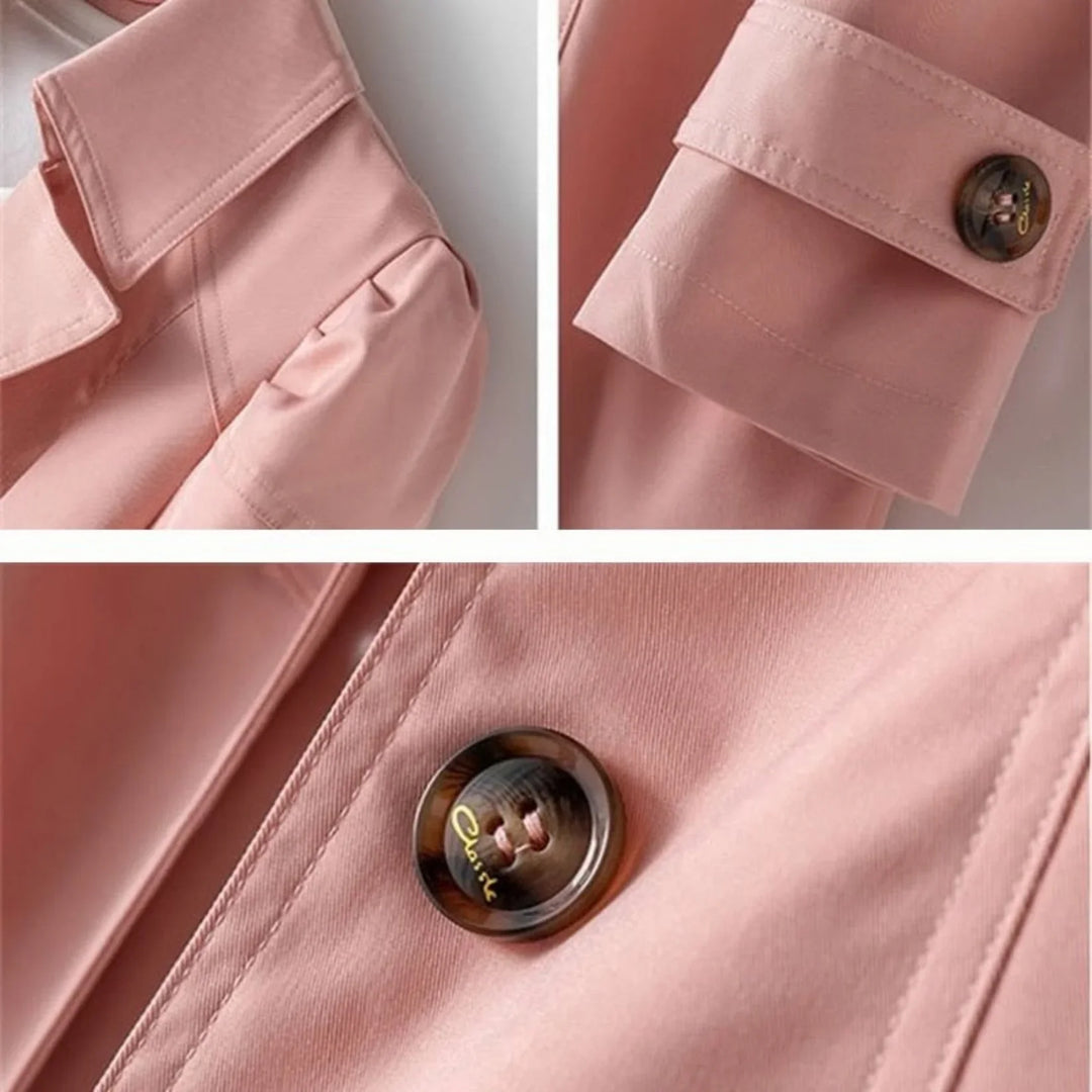 Women's belted two-tone trench coat with high neck