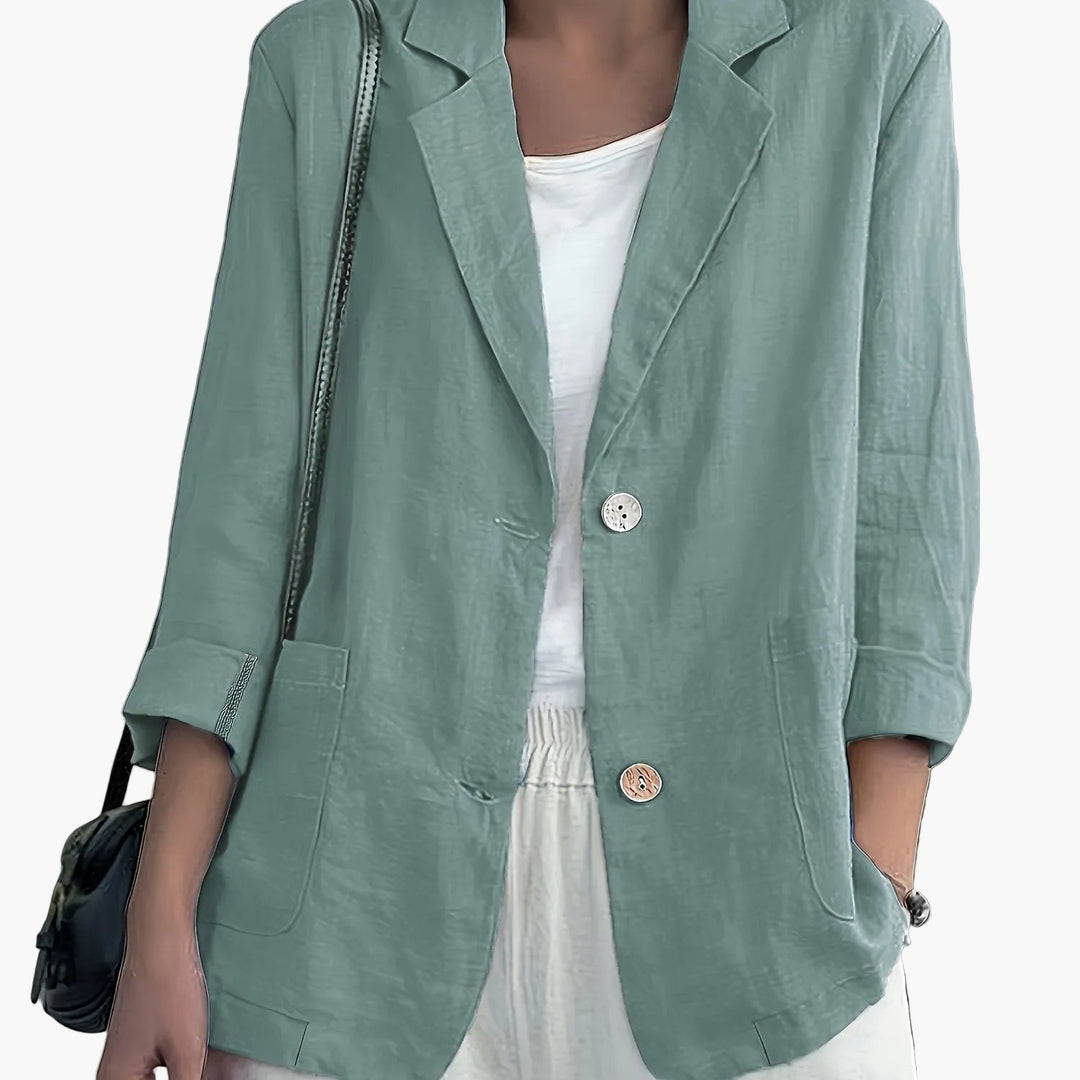 Women's casual blazer with notched lapels and two buttons