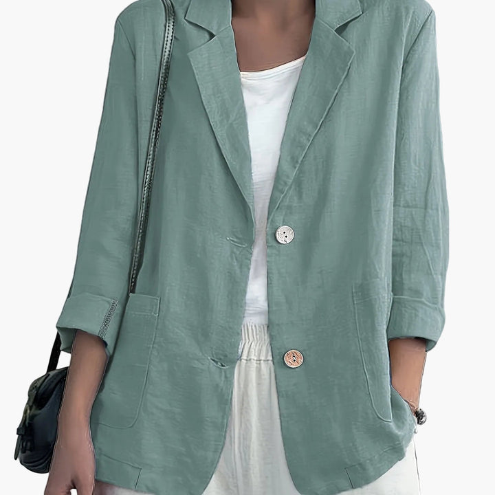 Women's casual blazer with notched lapels and two buttons