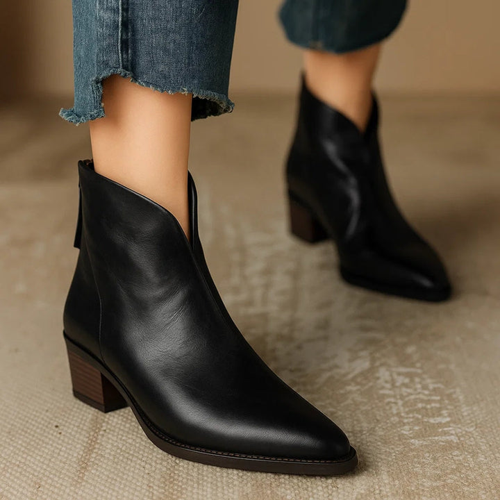 Women's Leather Ankle Boots in Black | Bellmere