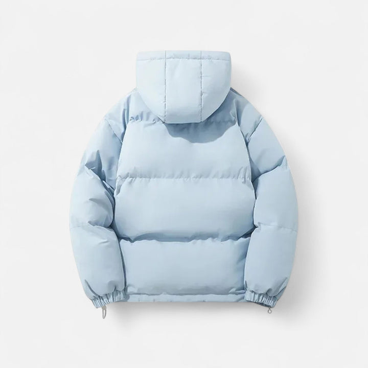 Unisex hooded quilted puffer jacket with zip front and side pockets