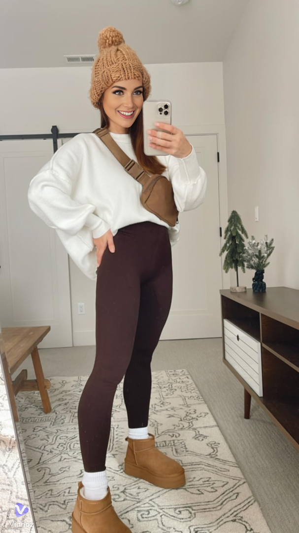 Women's fleece-lined ankle-length leggings with a high-rise waistband and close-fitting legs