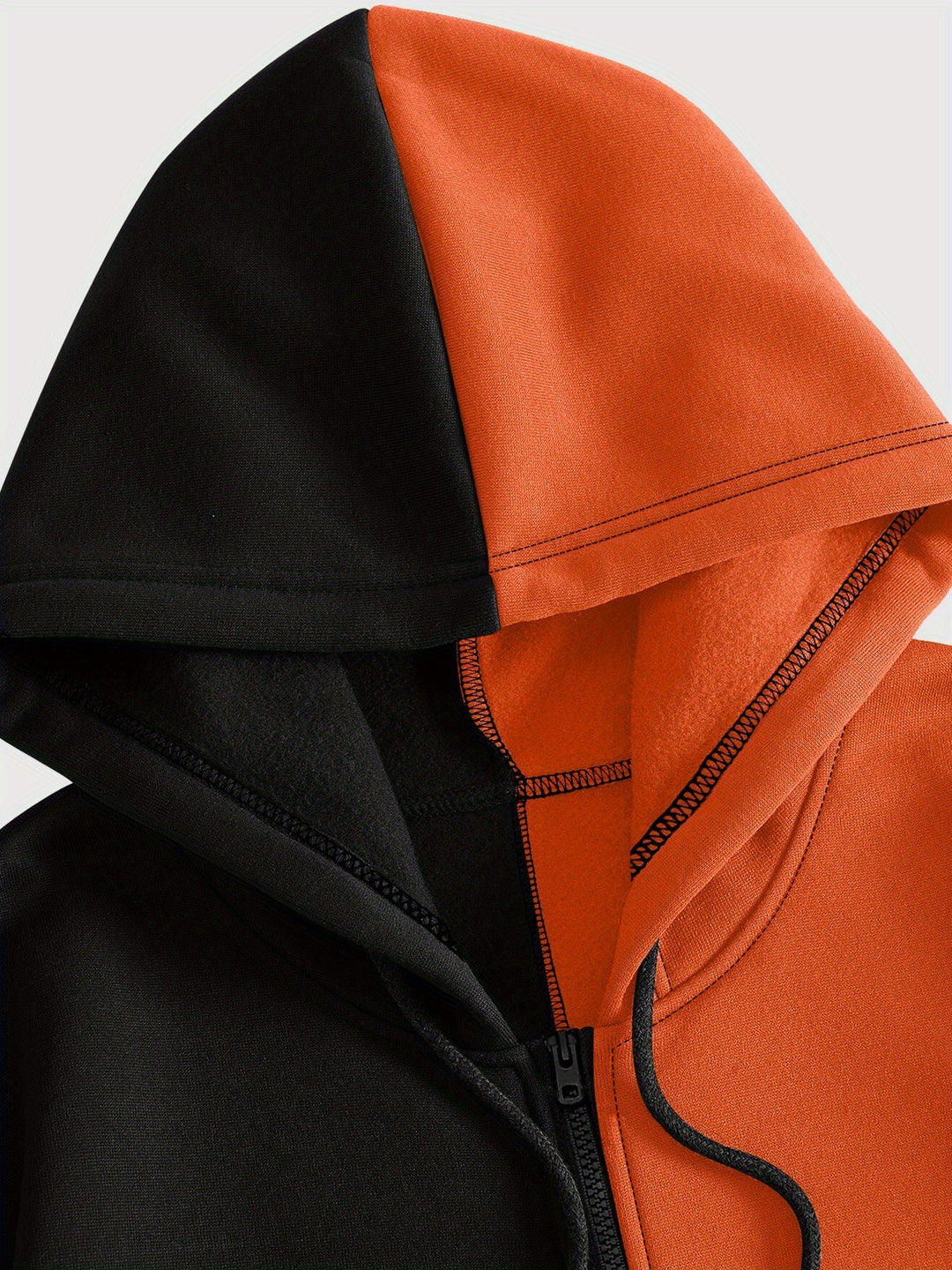 Two-tone men's zip-up hoodie with graphic face print and front pockets