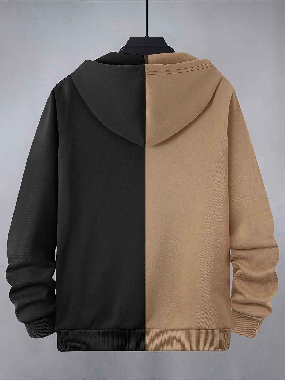 Two-tone men's zip-up hoodie with graphic face print and front pockets
