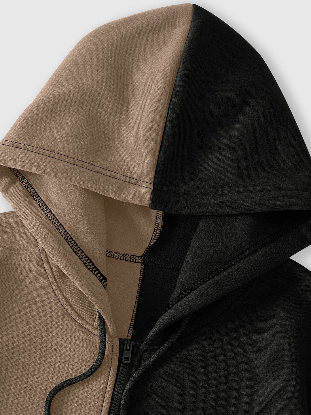 Two-tone men's zip-up hoodie with graphic face print and front pockets