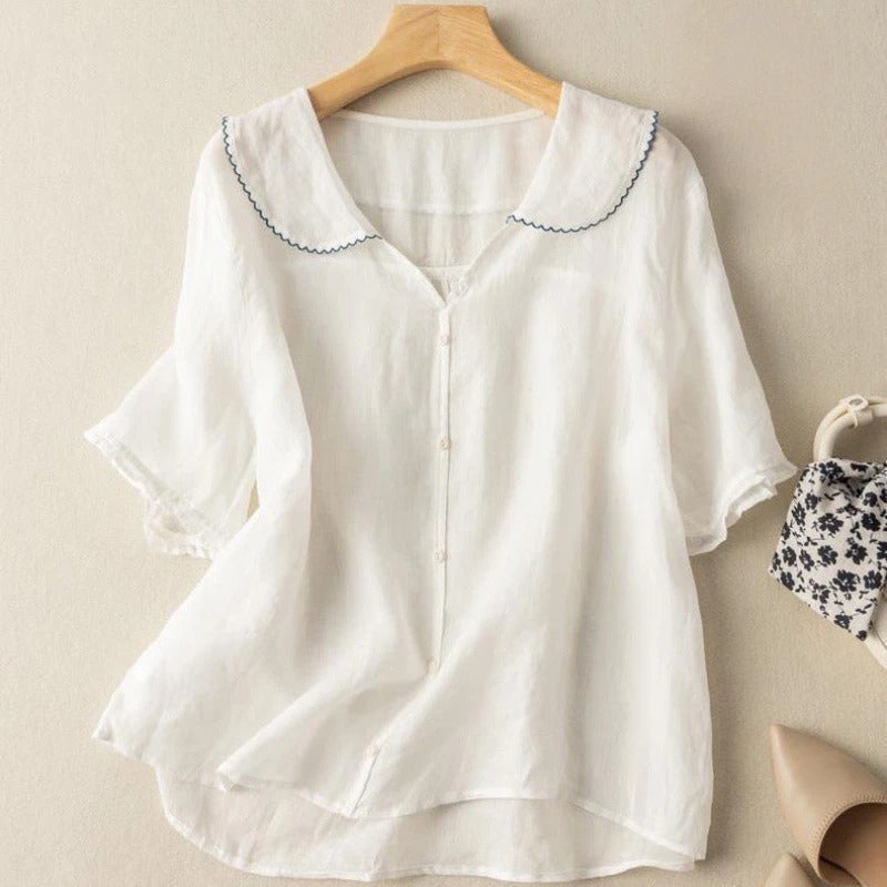Vintage Blouse with Button Detail in Green - View 5 | Bellmere