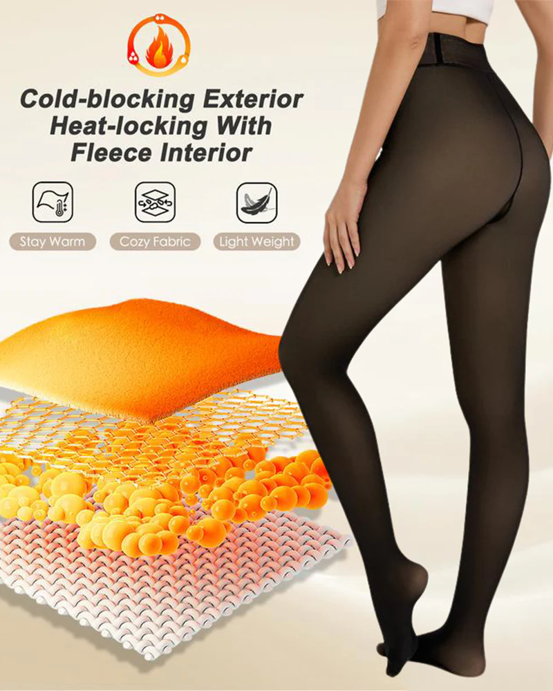 Semi-transparent fleece-lined tights with a high waistband