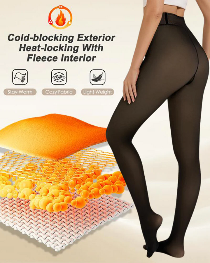 Semi-transparent fleece-lined tights with a high waistband
