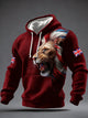 Men's hoodie with lion graphic, drawstring hood and sleeve flag patches