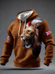 Men's hoodie with lion graphic, drawstring hood and sleeve flag patches