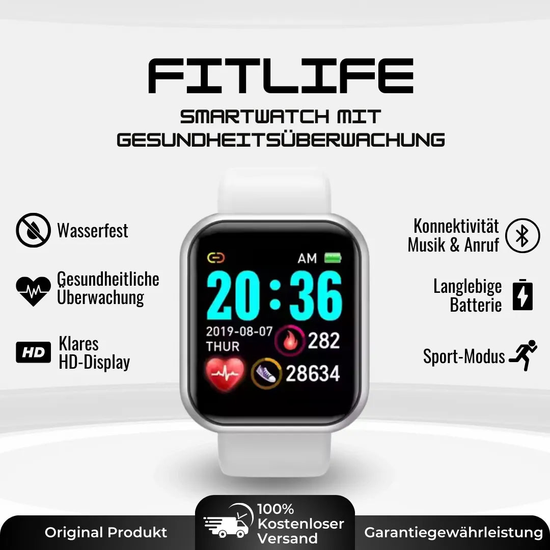 Smartwatch with rectangular HD display and wrist strap