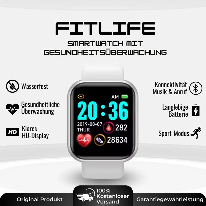 Smartwatch with rectangular HD display and wrist strap