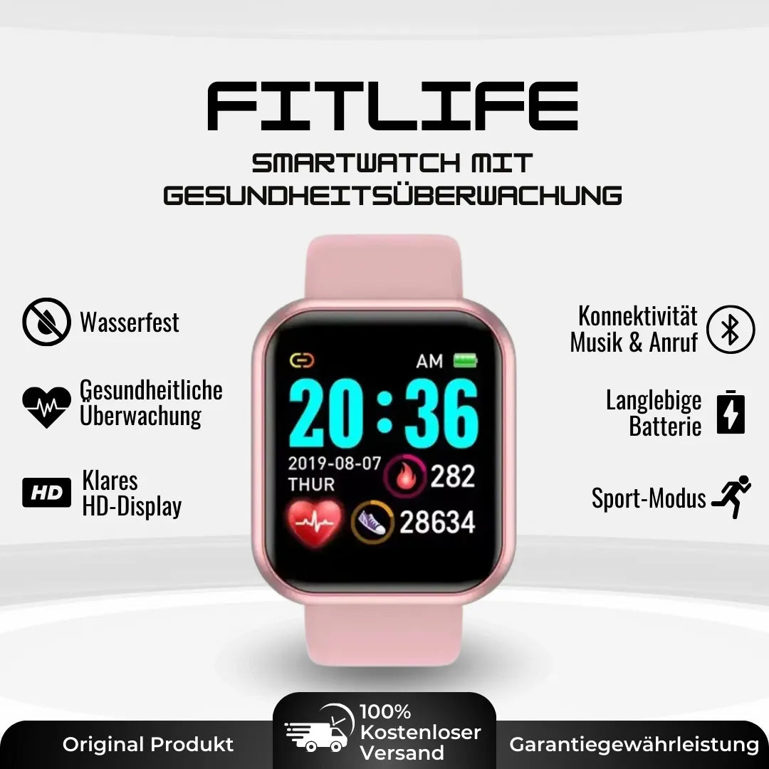 Smartwatch with rectangular HD display and wrist strap