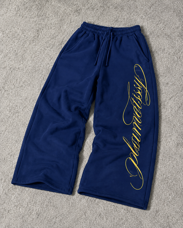 Unisex wide-leg jogger trousers with drawstring waist and script print