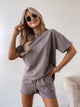 Women's washed two-piece set: relaxed short-sleeve tee and drawstring shorts