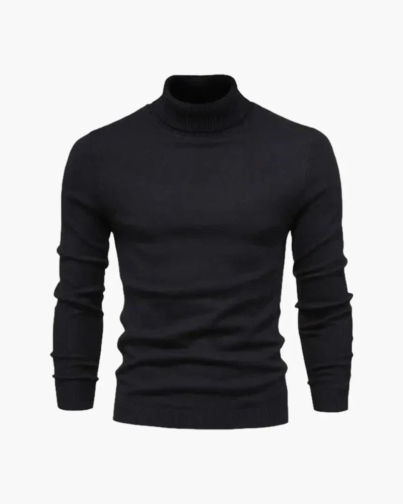 Women's ribbed turtleneck sweater with long sleeves and fitted hip-length cut