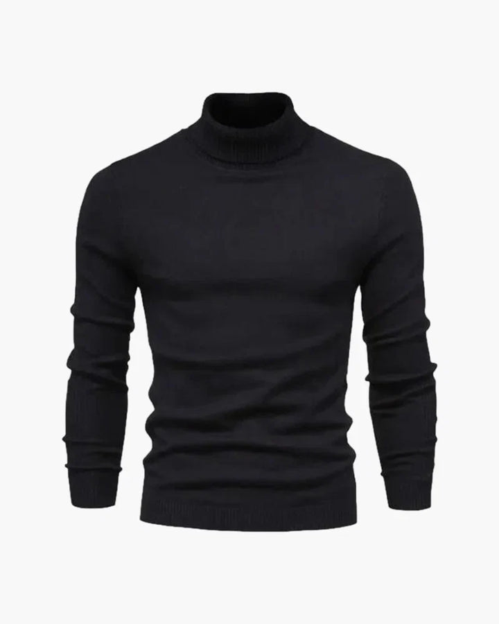 Women's ribbed turtleneck sweater with long sleeves and fitted hip-length cut