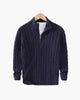 Men's cable knit quarter-zip sweater with mock neck and ribbed trims