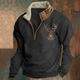 Men's half-zip sweater with deer embroidery, mock neck and elbow patches