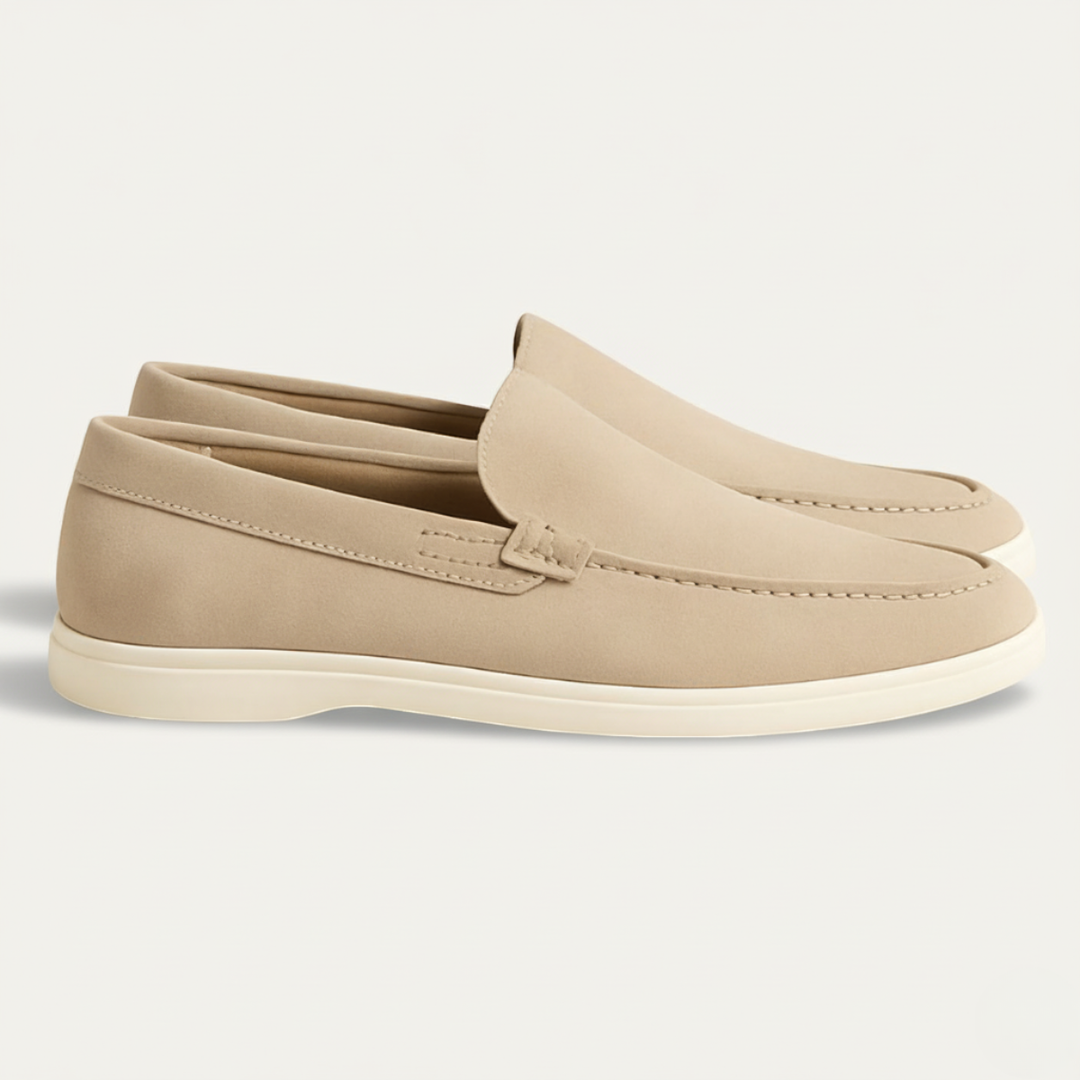 Men's classic slip-on loafers with moc toe stitching and flat soles