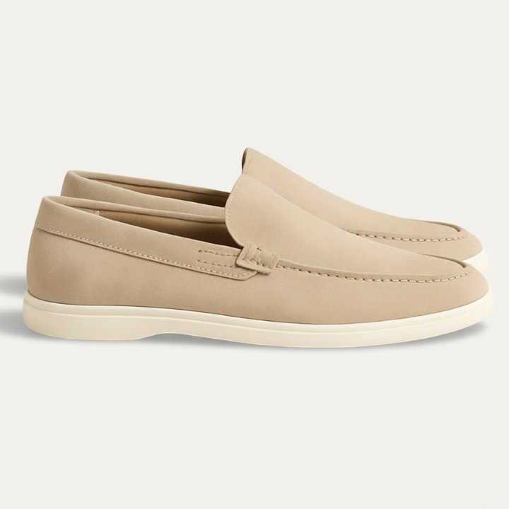 Men's classic slip-on loafers with moc toe stitching and flat soles