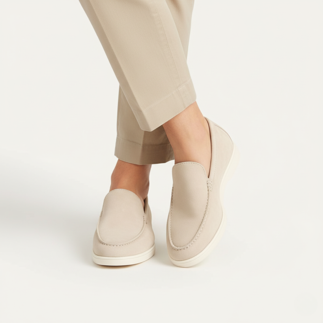 Men's classic slip-on loafers with moc toe stitching and flat soles
