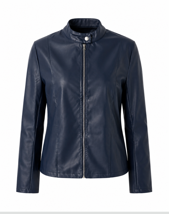 Women's fitted jacket with stand collar and front zipper
