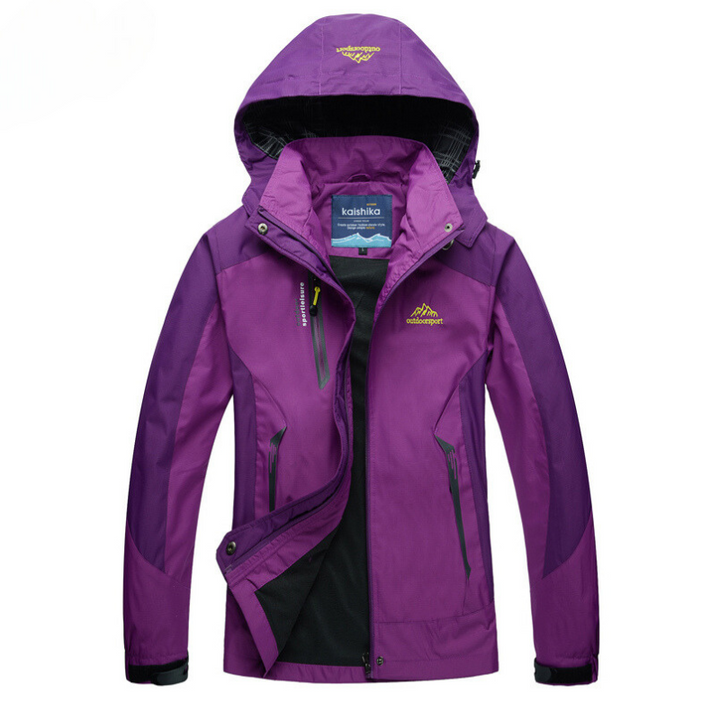 Women's hooded color-block jacket with long sleeves, zip pockets and front zipper