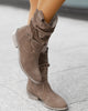 Women's slouch ankle boots with low heels, side zippers and wraparound straps