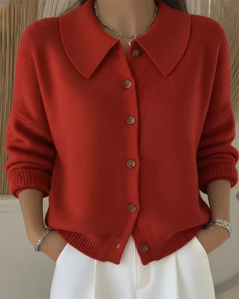 Women's button front collared cardigan with long sleeves