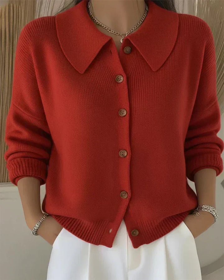 Women's button front collared cardigan with long sleeves
