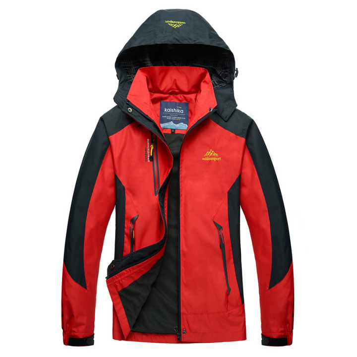 Women's hooded color-block jacket with long sleeves, zip pockets and front zipper