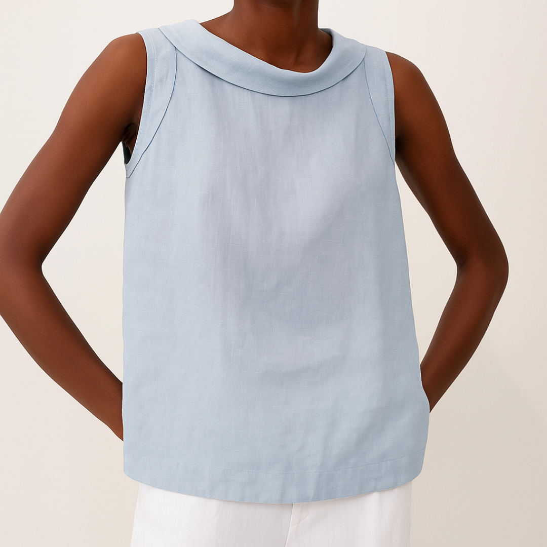 Sleeveless Roll Collar Top in Grey - View 5 | Bellmere