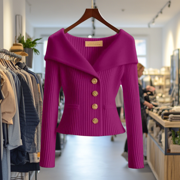 Women's ribbed button front cardigan with shawl collar, long sleeves and front pockets