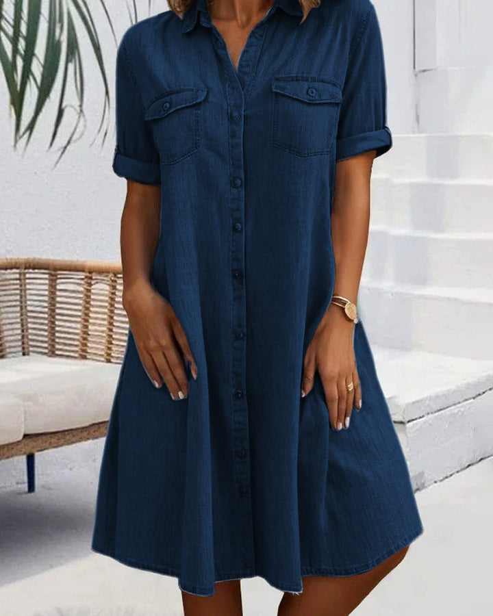 Lightweight Denim-Look Dress Dresses in Light Blue - View 3 | Bellmere