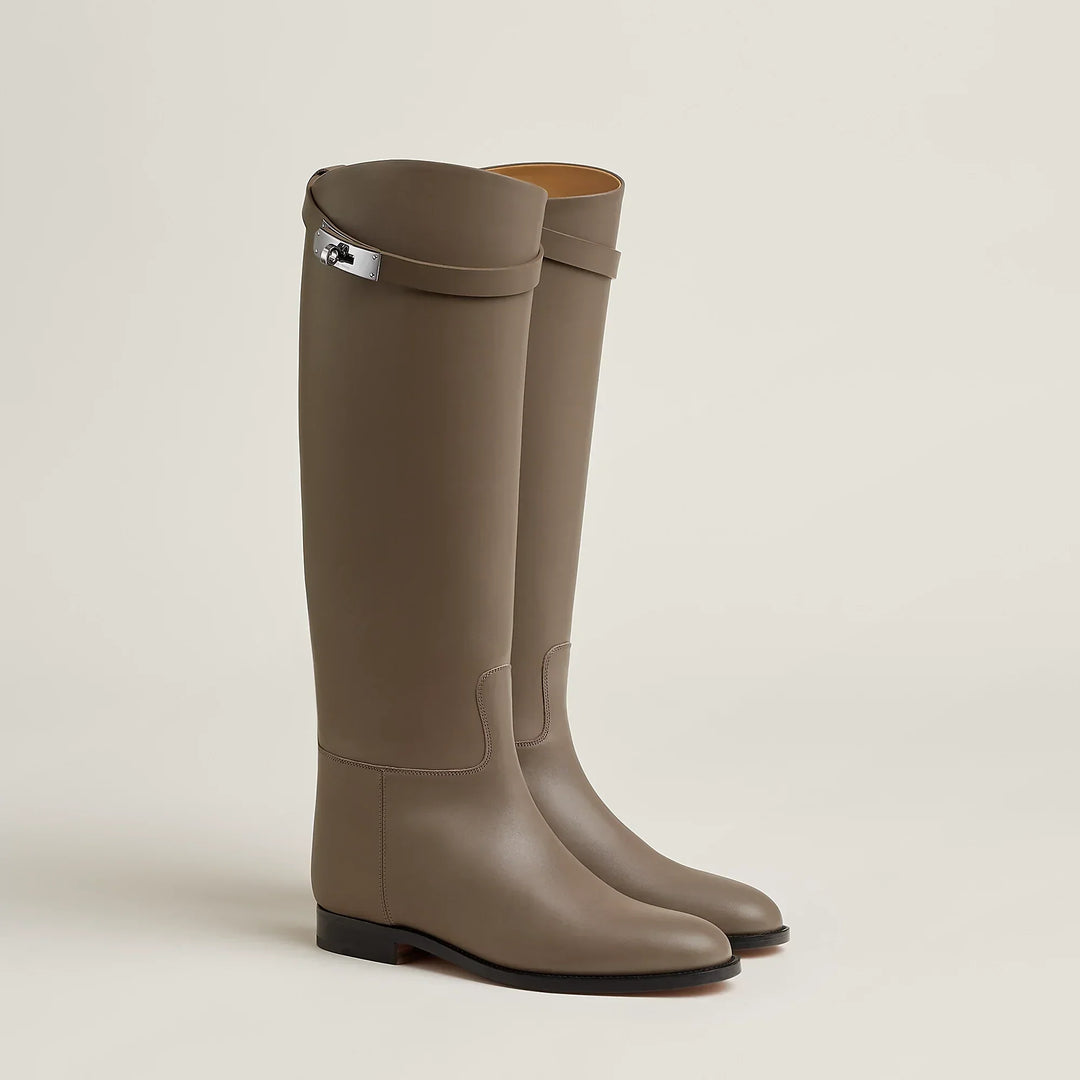 Women's tall knee-high riding boots with strap detail