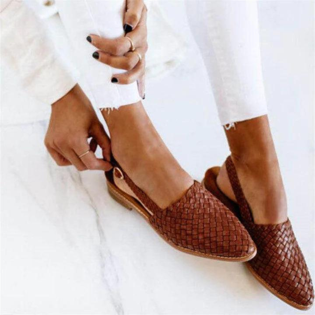 Woven Vegan Leather Ballerinas Shoes in Dark Brown | Bellmere